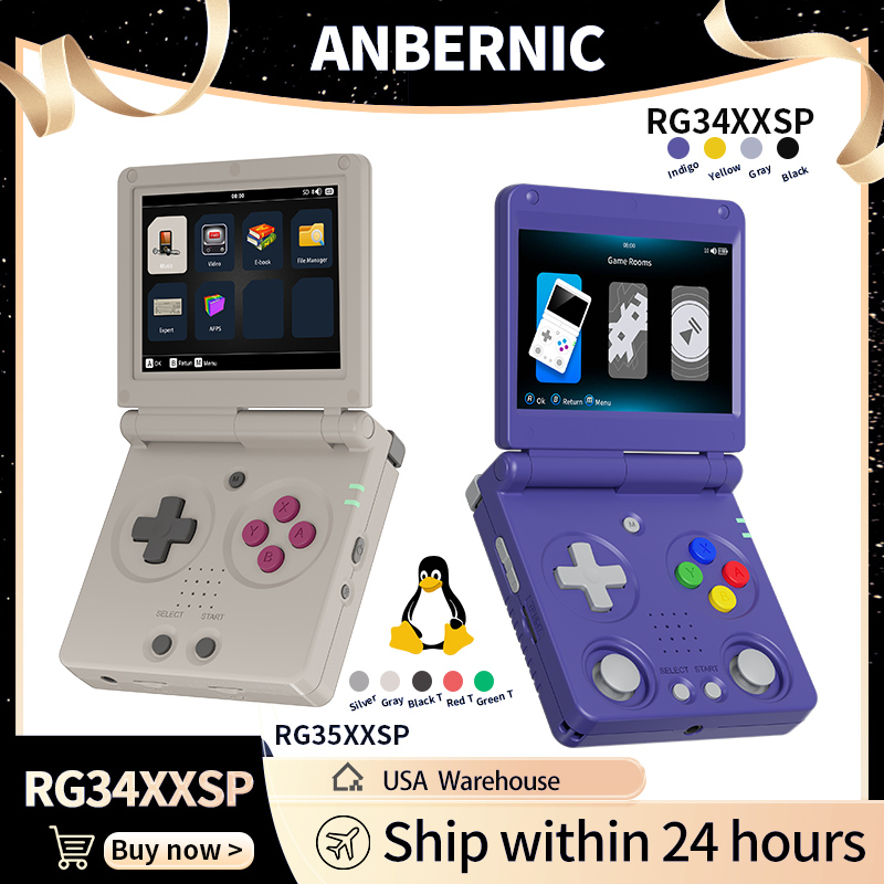 Retro Gaming Theme - Anbernic RG34XXSP RG35XXSP Flipคอนโซลเกมมือถือหน้าจอIPS Linux 64