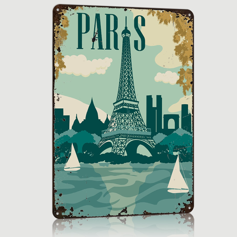 Retro Gaming Paris - ป้ายโลหะวินเทจแบบกำหนดเองลายปารีส ตกแต่งผนังบ้านสไตล์เรโทร สำหรับตกแต่งห้องนอน ห้องเล่นเกม ห้องนั่งเล่น และบ้าน