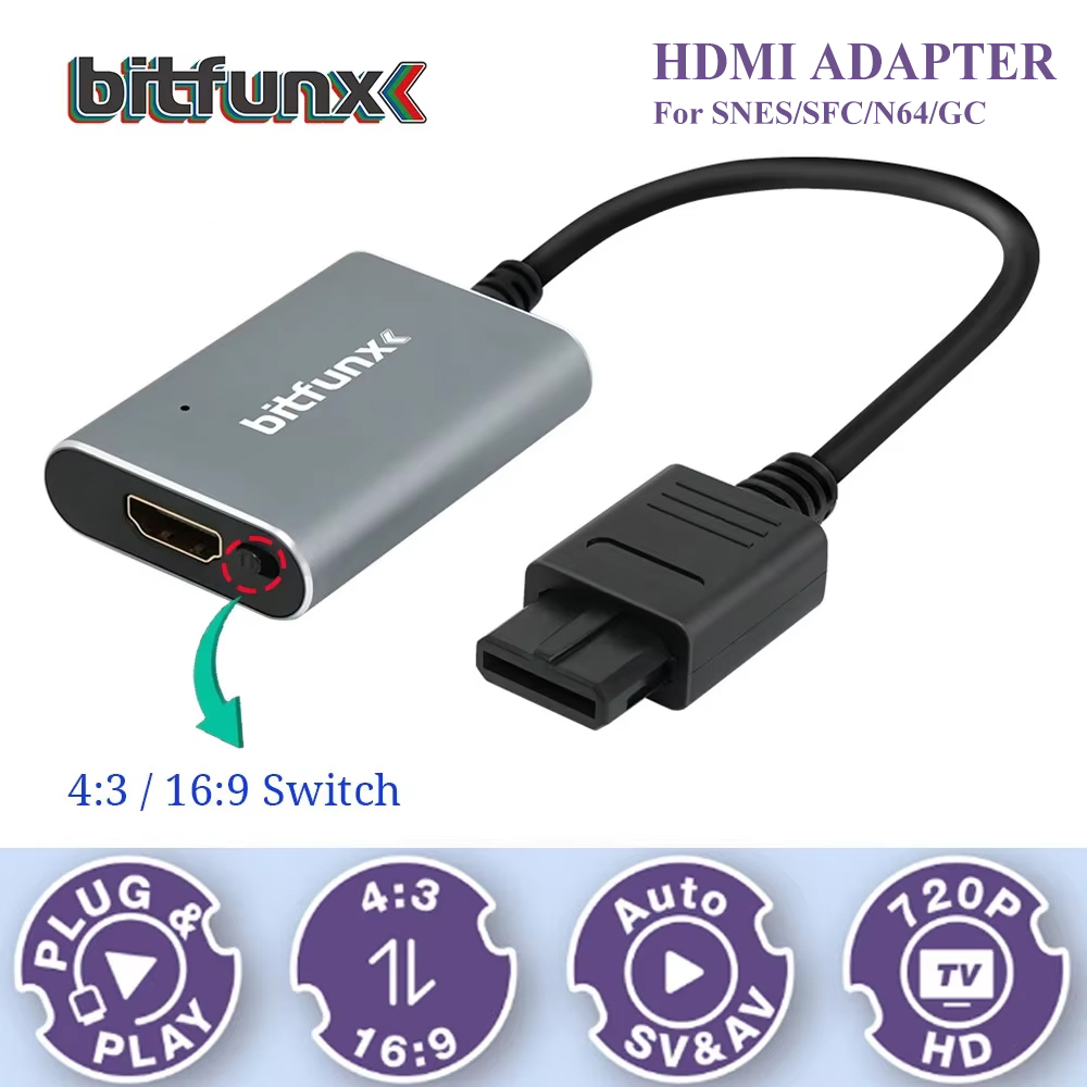 Retro Gaming Theme - Bitfunx 720P Svideo/AV ไปยังอะแดปเตอร์ HDMI ตัวแปลงวิดีโอ