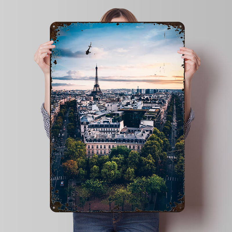 Retro Gaming Paris - ป้ายโลหะวินเทจแบบกำหนดเองลายปารีส ตกแต่งผนังสไตล์เรโทร สำหรับตกแต่งห้องเล่นเกม ตกแต่งโต๊ะ ตกแต่งบาร์ ของตกแต่งบ้าน