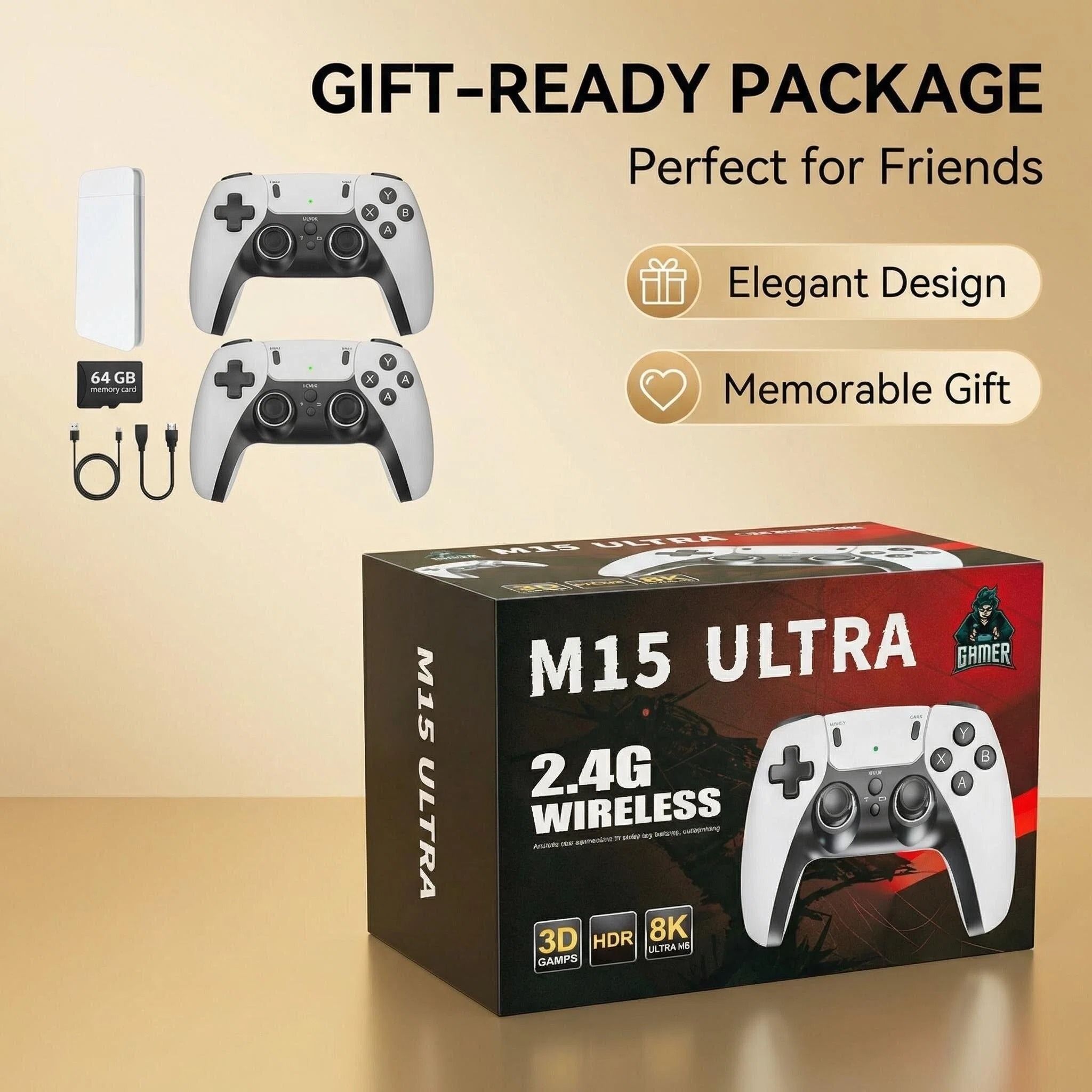 Retro Gaming Theme - M15 อัลตร้า 2.4G จอยเกมไร้สาย HDMI เรโทรเกมคอนโซล