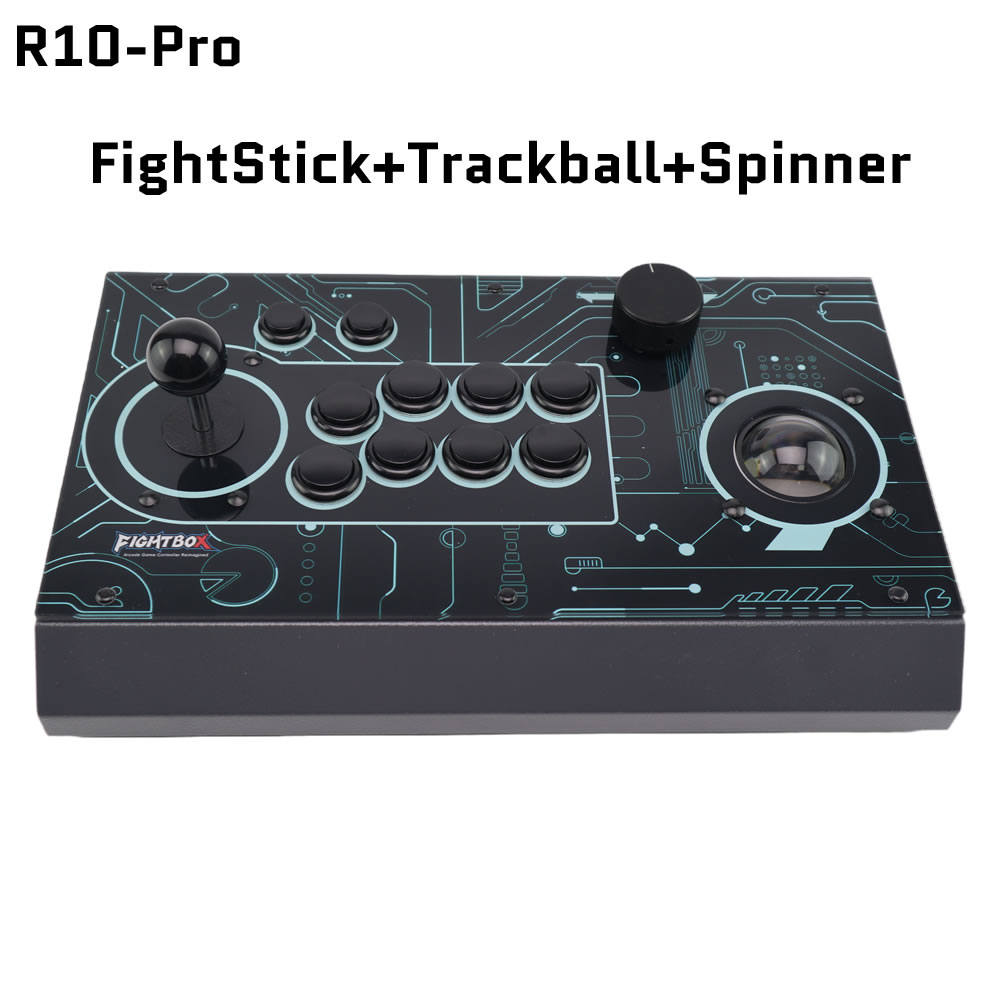 Arcade Stick Joystick - จอยสติ๊กต่อสู้ FightBox R10-PRO พร้อมแทร็กบอลและสปินเนอร์ คอนโทรลเลอร์เกมย้อนยุคสำหรับ PC/PS3/SWITCH