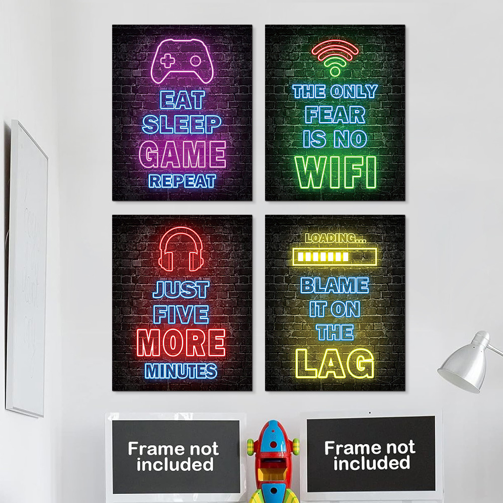 Background Retro Gaming - สติ๊กเกอร์ติดผนังลายตัวอักษรแบบเรโทรสำหรับตกแต่งห้องนอน ห้องเล่นเกม ฉากหลัง ศิลปะบนผืนผ้าใบ PVC สติ๊กเกอร์กราฟฟิตี