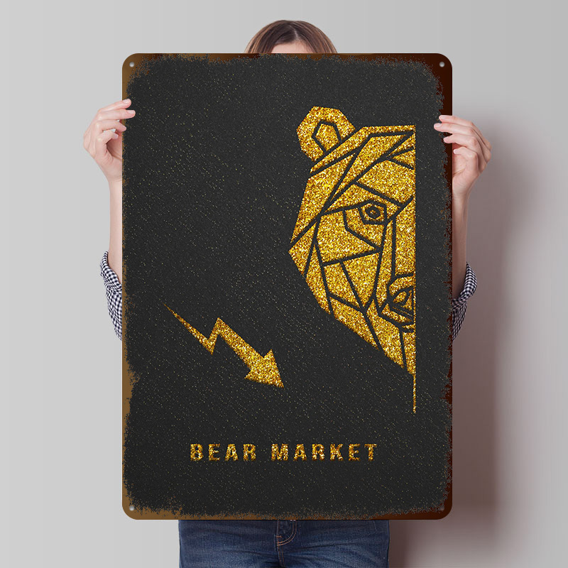 Retro Gaming Market - ป้ายโลหะตกแต่งผนังลาย Gold Bear Market แบบกำหนดเอง สไตล์เรโทร