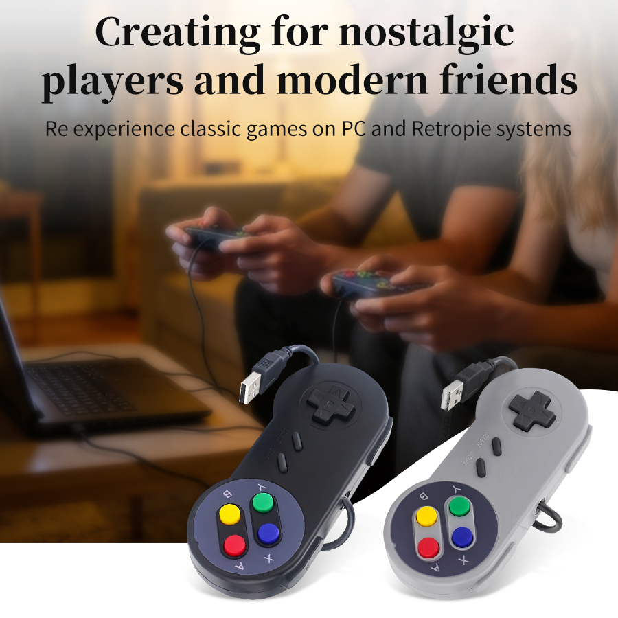 Retro Gaming Raspberry Pi 5 - ยูเอสบี เรโทร เกมแพดสำหรับพีซี เนสปี เรโทรพายคอนโทรลเลอร์เกมแบบมีสายความไวสูงสำหรับราสเบอร์รี่พาย 5