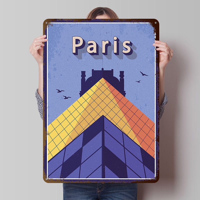 Retro Gaming Paris - โปสเตอร์โลหะลายการเดินทางไปปารีส งานศิลปะติดผนังแบบกำหนดเอง ป้ายโลหะวินเทจย้อนยุค สำหรับตกแต่งห้องแมนเคฟ ห้องเล่นเกม ตกแต่งสำนักงานแสนสบาย