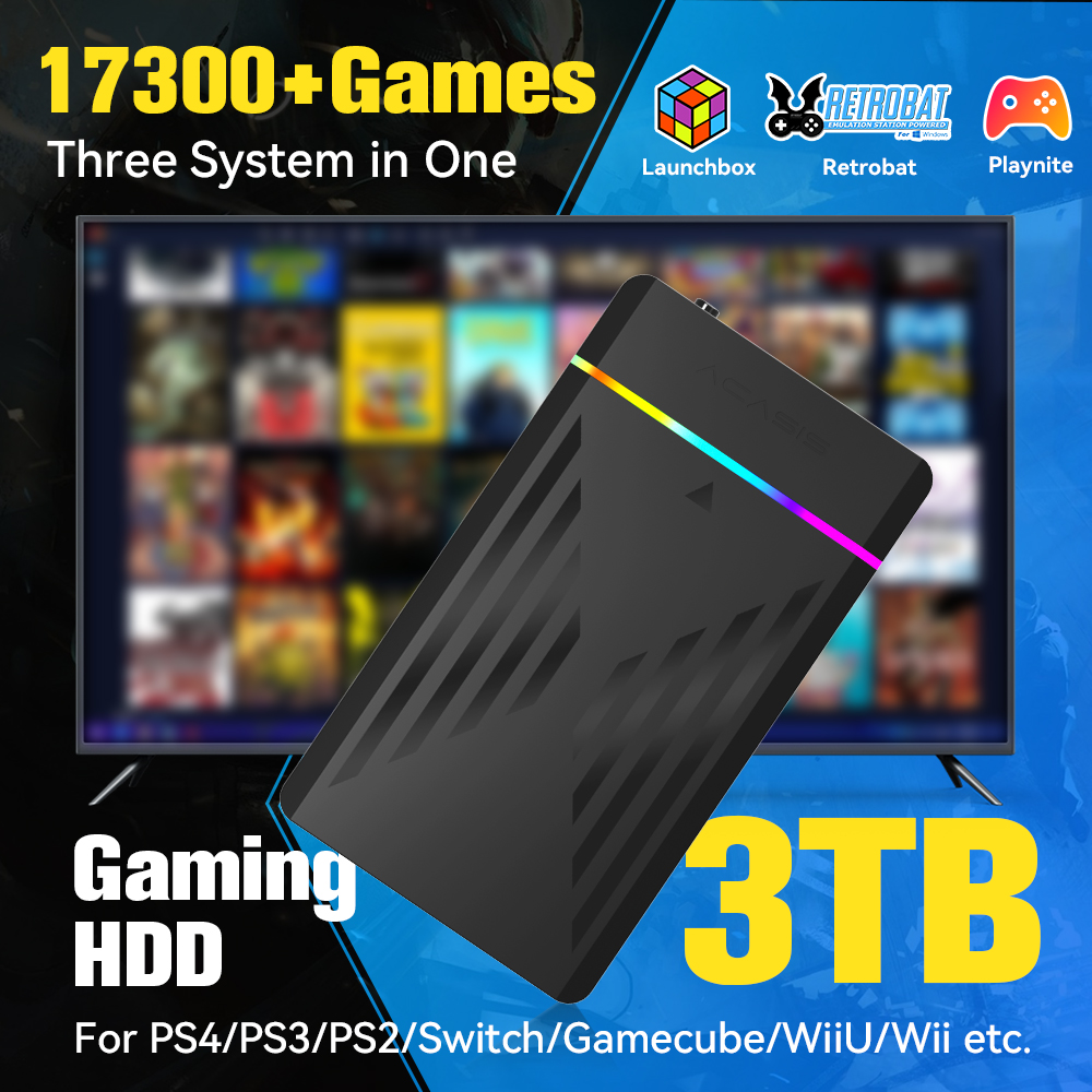 Retro Gaming Tablet - 3TB แบบพกพา HDD LaunchBox/Retrobat/Playnite คอนโซลเกม Retro